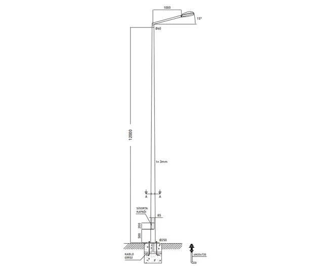 12 METRE POLİGONAL DİREK