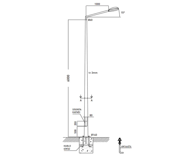 6 METRE POLİGONAL DİREK