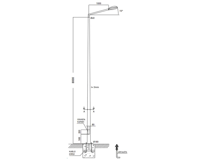 8 METRE POLİGONAL DİREK